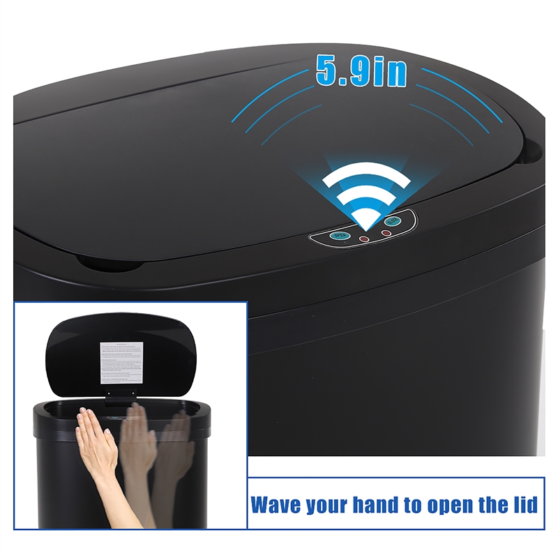 FOA Rena 13 Gallon Stainless Steel Motion Sensor Automatic Trash Can in Black