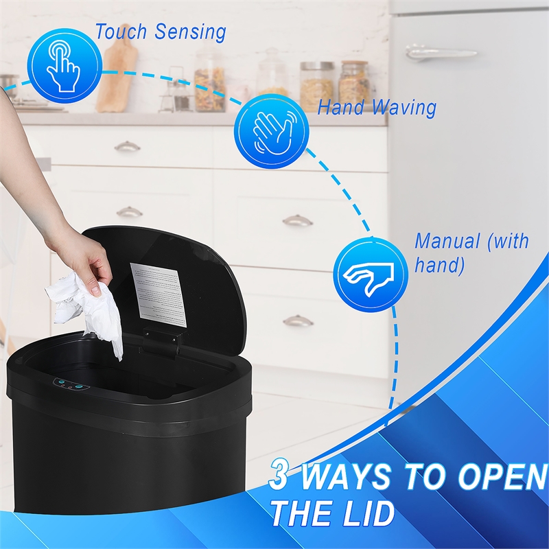 FOA Rena 13 Gallon Stainless Steel Motion Sensor Automatic Trash Can in Black