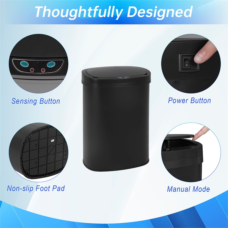 FOA Rena 13 Gallon Stainless Steel Motion Sensor Automatic Trash Can in Black