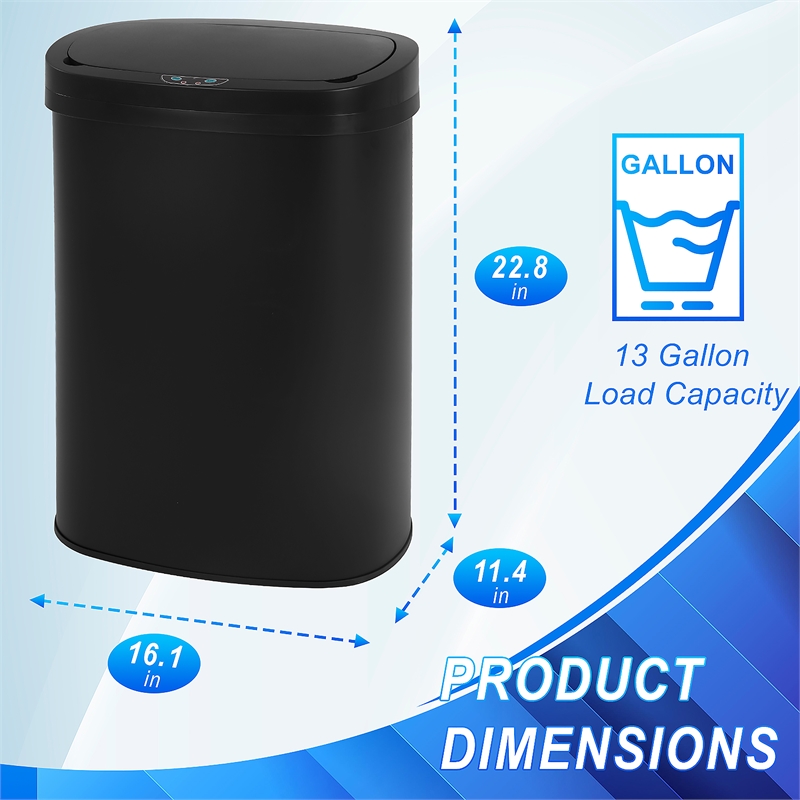 FOA Rena 13 Gallon Stainless Steel Motion Sensor Automatic Trash Can in Black