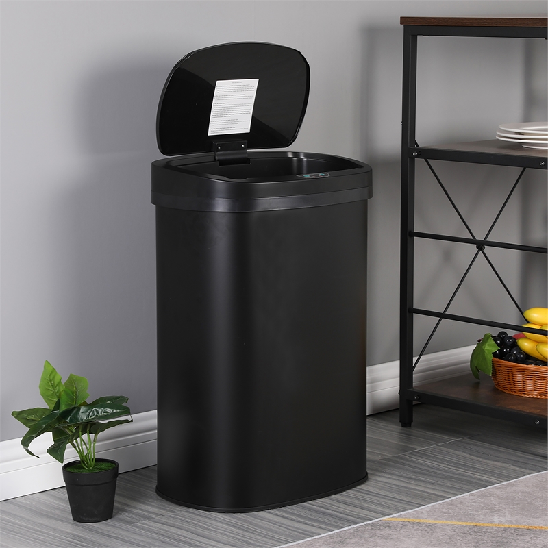 FOA Rena 13 Gallon Stainless Steel Motion Sensor Automatic Trash Can in Black