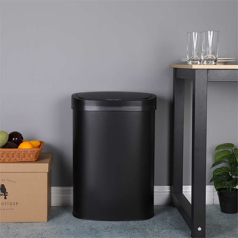 FOA Rena 13 Gallon Stainless Steel Motion Sensor Automatic Trash Can in Black