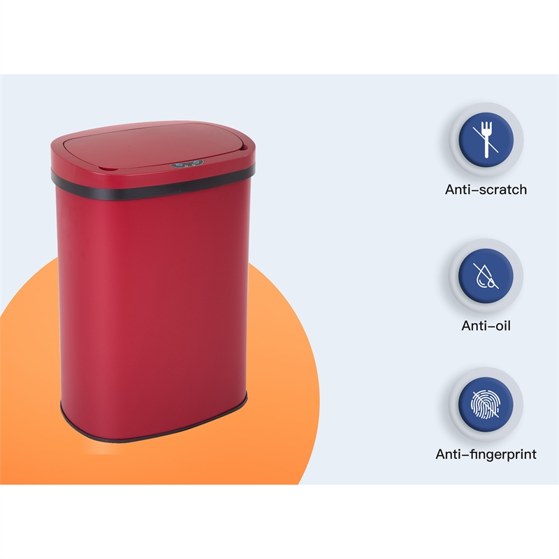 FOA Rena 13 Gallon Stainless Steel Motion Sensor Automatic Trash Can in Red