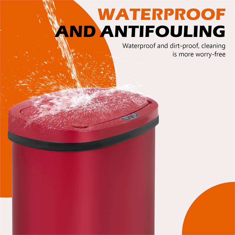 FOA Rena 13 Gallon Stainless Steel Motion Sensor Automatic Trash Can in Red