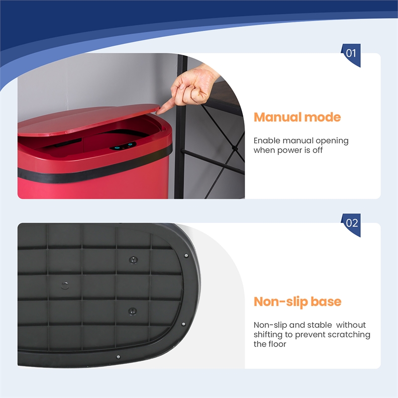 FOA Rena 13 Gallon Stainless Steel Motion Sensor Automatic Trash Can in Red