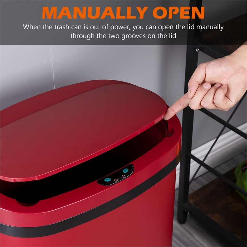 FOA Rena 13 Gallon Stainless Steel Motion Sensor Automatic Trash Can in Red