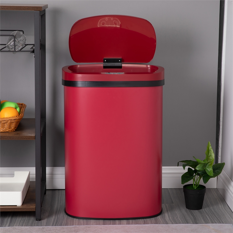 FOA Rena 13 Gallon Stainless Steel Motion Sensor Automatic Trash Can in Red