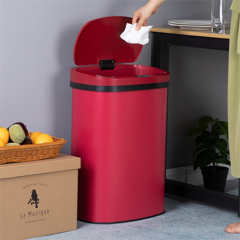 FOA Rena 13 Gallon Stainless Steel Motion Sensor Automatic Trash Can in Red