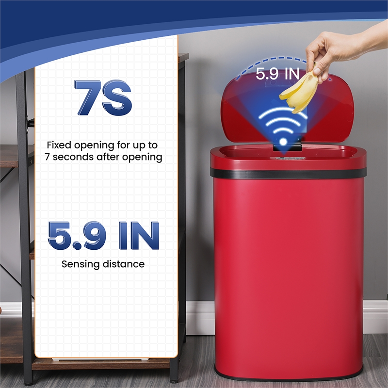 FOA Rena 13 Gallon Stainless Steel Motion Sensor Automatic Trash Can in Red