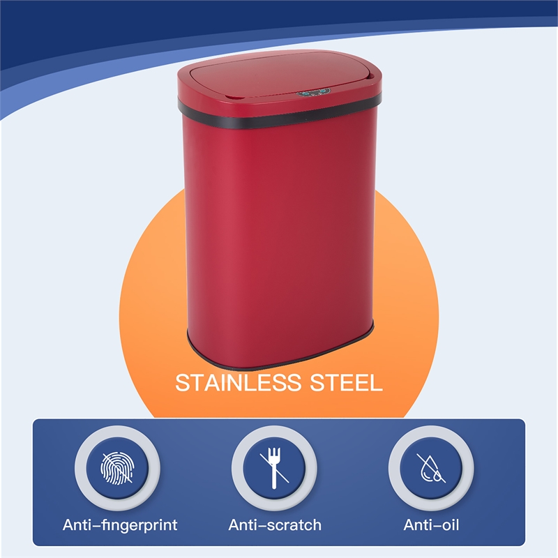FOA Rena 13 Gallon Stainless Steel Motion Sensor Automatic Trash Can in Red