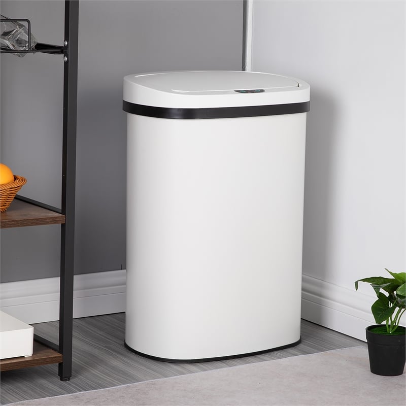 FOA Rena 13 Gallon Stainless Steel Motion Sensor Automatic Trash Can in White