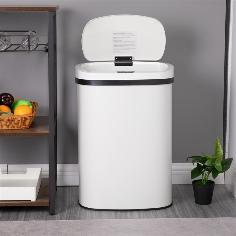 FOA Rena 13 Gallon Stainless Steel Motion Sensor Automatic Trash Can in White