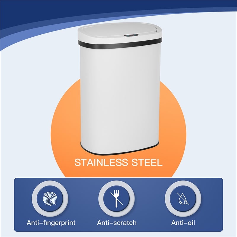 FOA Rena 13 Gallon Stainless Steel Motion Sensor Automatic Trash Can in White