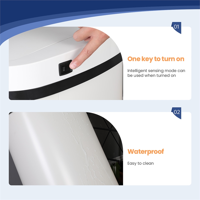 FOA Rena 13 Gallon Stainless Steel Motion Sensor Automatic Trash Can in White