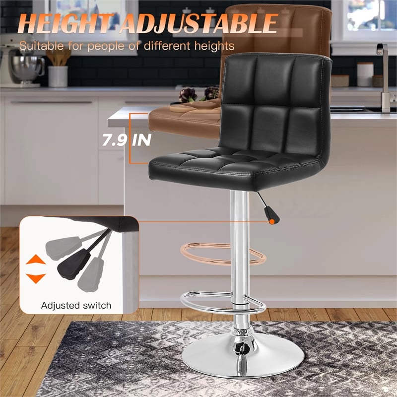 Furniture of America Barch Faux Leather Adjustable Black Bar Stools (Set of 2)