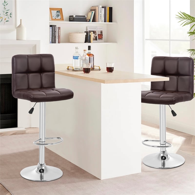 Furniture of America Barch Faux Leather Adjustable Brown Bar Stools (Set of 2)