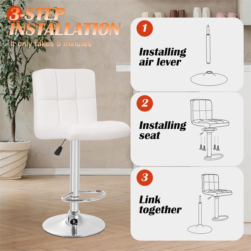 Furniture of America Barch Faux Leather Adjustable White Bar Stools (Set of 2)