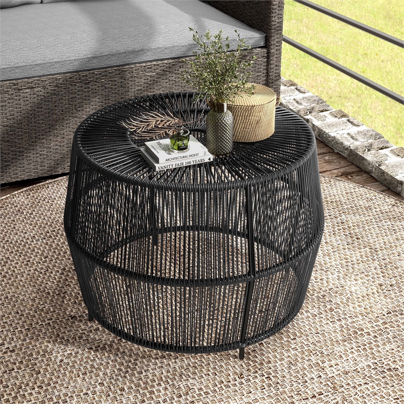 Muse & Lounge Co. Meja Wicker / Rattan Round Outdoor Coffee Table in Black