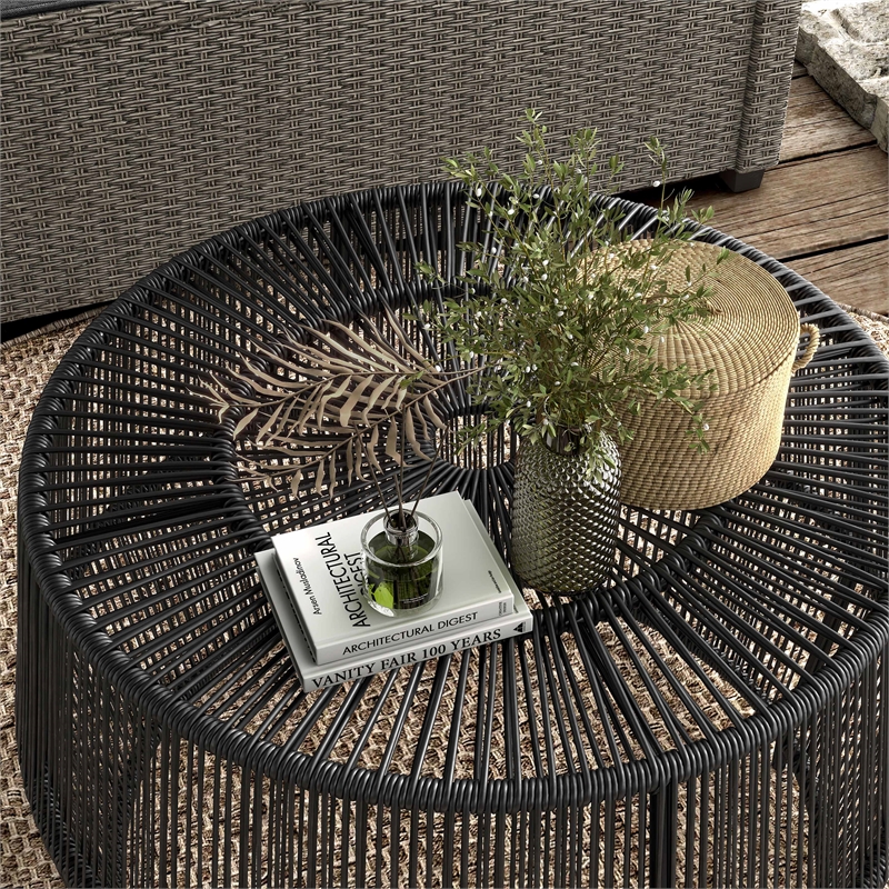 Muse & Lounge Co. Meja Wicker / Rattan Round Outdoor Coffee Table in Black