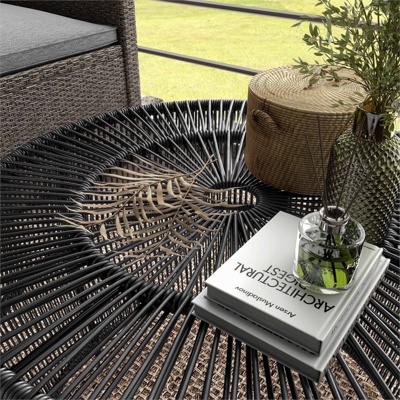 Muse & Lounge Co. Meja Wicker / Rattan Round Outdoor Coffee Table in Black