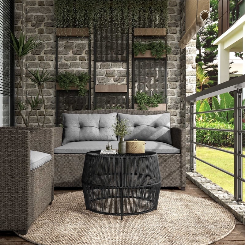 Muse & Lounge Co. Meja Wicker / Rattan Round Outdoor Coffee Table in Black