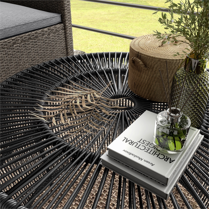 Muse & Lounge Co. Meja Wicker / Rattan Round Outdoor Coffee Table in Black