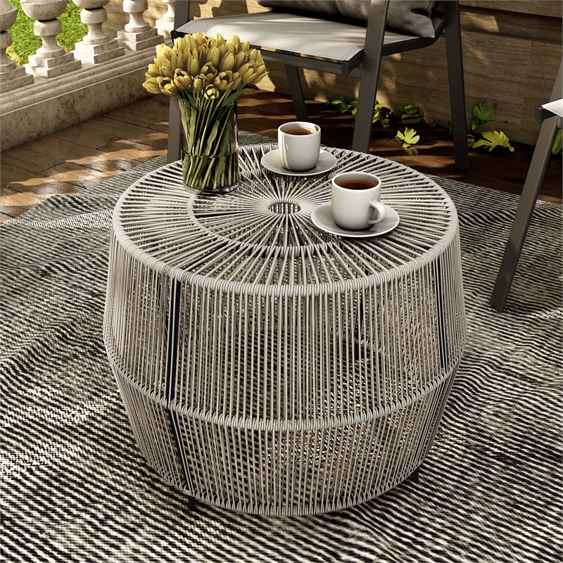 Muse & Lounge Co. Meja Wicker / Rattan Round Outdoor Coffee Table in Gray