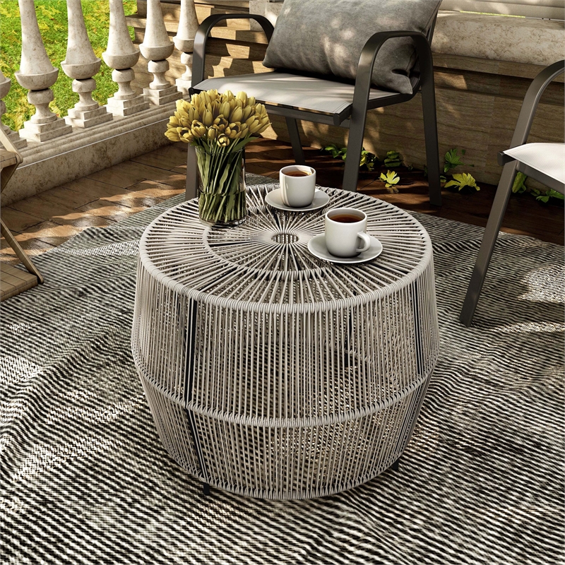 Muse & Lounge Co. Meja Wicker / Rattan Round Outdoor Coffee Table in Gray