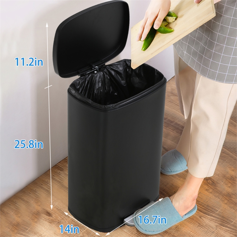 FOA Ament 13 Gallon Stainless Steel Step Foot Pedal Trash Can in Black