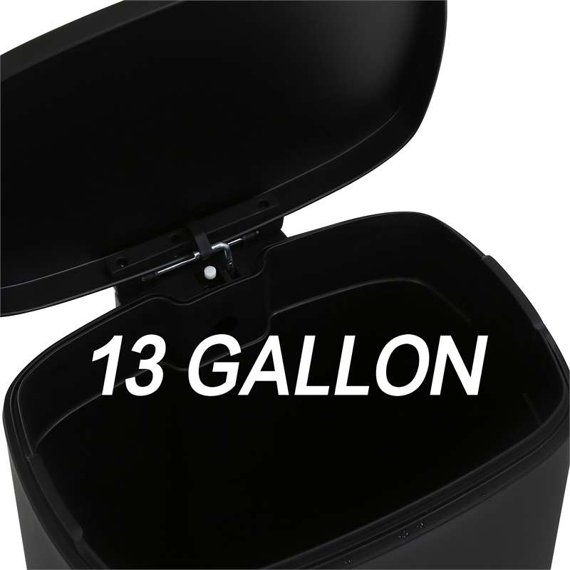 FOA Ament 13 Gallon Stainless Steel Step Foot Pedal Trash Can in Black