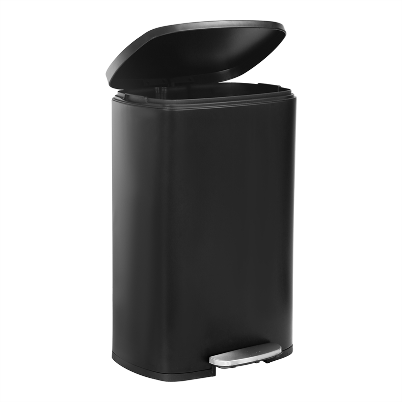 FOA Ament 13 Gallon Stainless Steel Step Foot Pedal Trash Can in Black