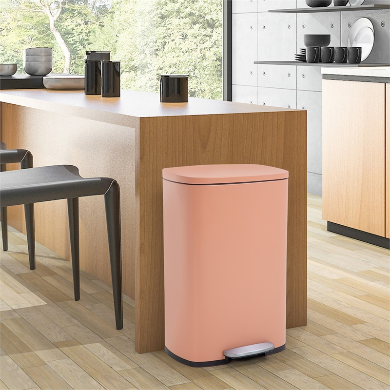 FOA Ament 13 Gallon Stainless Steel Step Foot Pedal Trash Can in Pink