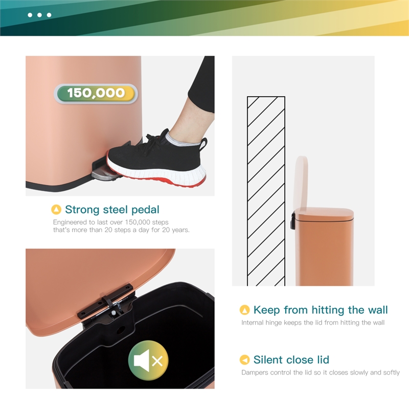 FOA Ament 13 Gallon Stainless Steel Step Foot Pedal Trash Can in Pink