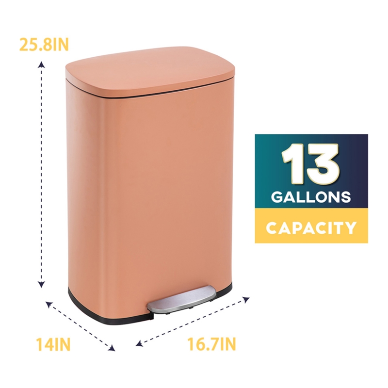 FOA Ament 13 Gallon Stainless Steel Step Foot Pedal Trash Can in Pink