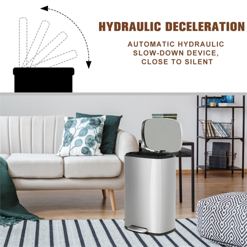 FOA Ament 13 Gallon Stainless Steel Step Foot Pedal Trash Can in Silver