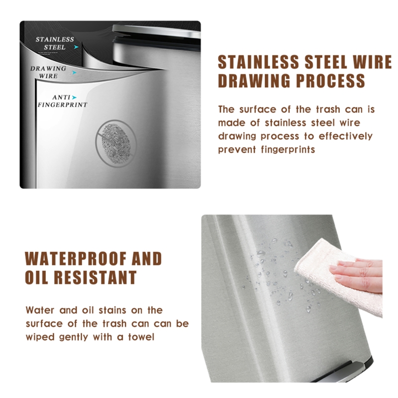 FOA Ament 13 Gallon Stainless Steel Step Foot Pedal Trash Can in Silver