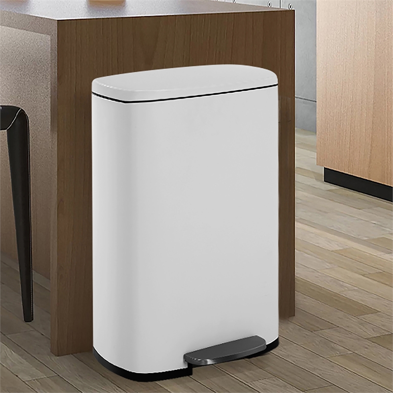 FOA Ament 13 Gallon Stainless Steel Step Foot Pedal Trash Can in White