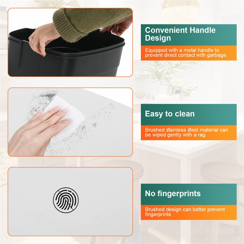 FOA Ament 13 Gallon Stainless Steel Step Foot Pedal Trash Can in White