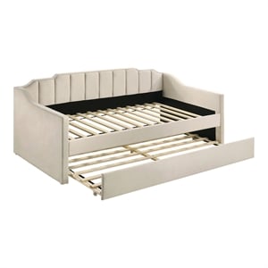 Furniture of America Koon Fabric Upholstered Daybed with Trundle in Beige