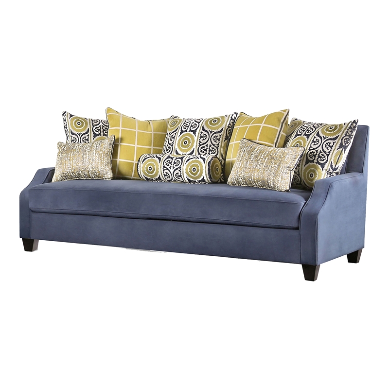 Furniture of America Moin Fabric Upholstered Track Arm 2-Piece Sofa Set in Navy