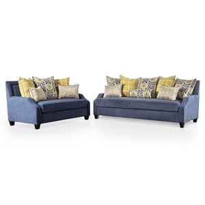 Furniture of America Moin Fabric Upholstered Track Arm 2-Piece Sofa Set in Navy
