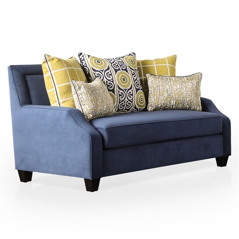 Furniture of America Moin Fabric Upholstered Track Arm Loveseat in Navy