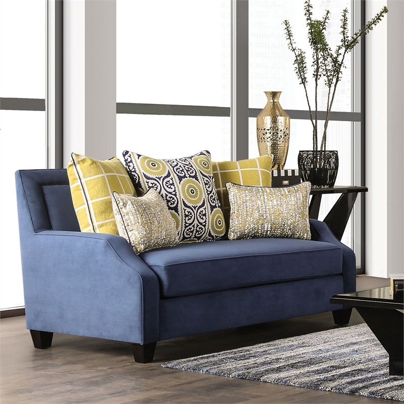 Furniture of America Moin Fabric Upholstered Track Arm Loveseat in Navy
