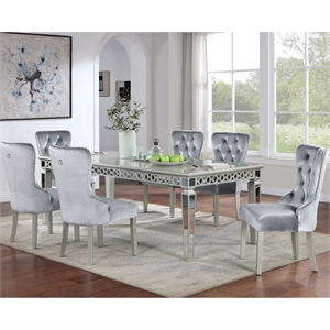 Furniture of America Eenro Fabric 7-Piece Dining Set in Silver and Dark Gray