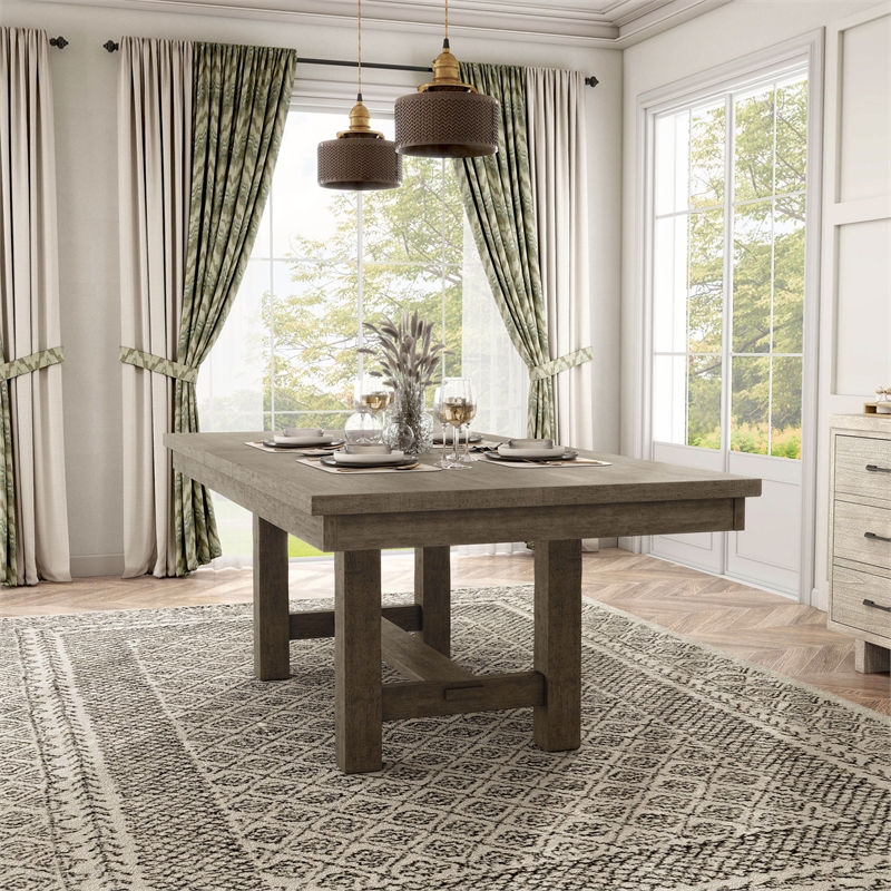 Furniture of America Atola Rustic Wood Trestle Expandable Dining Table in Gray