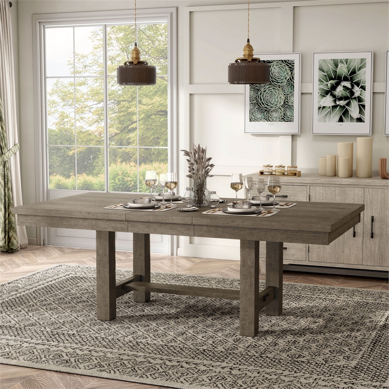 Furniture of America Atola Rustic Wood Trestle Expandable Dining Table in Gray