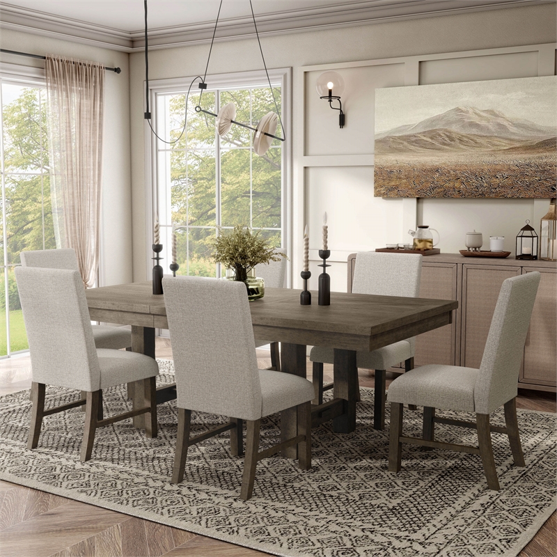 Furniture of America Atola Rustic Wood 7-Piece Dining Set in Gray