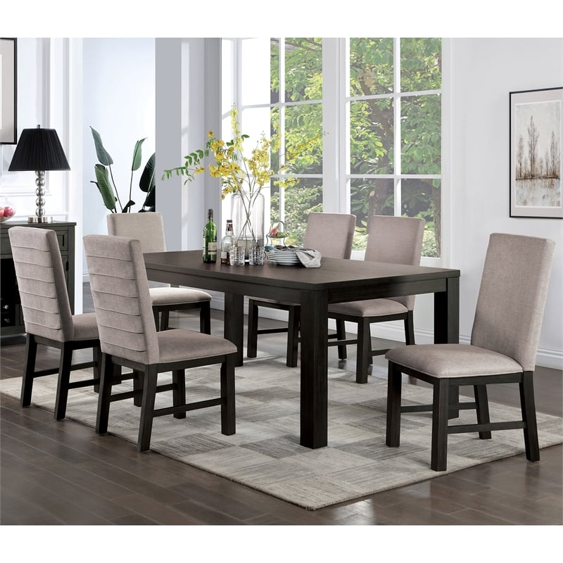 Furniture of America Leen Wood 7-Piece Dining Set in Antique Black and Gray