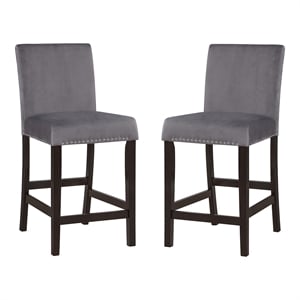 Furniture of America Graten Velvet Nailhead Counter Chairs in Gray (Set of 2)