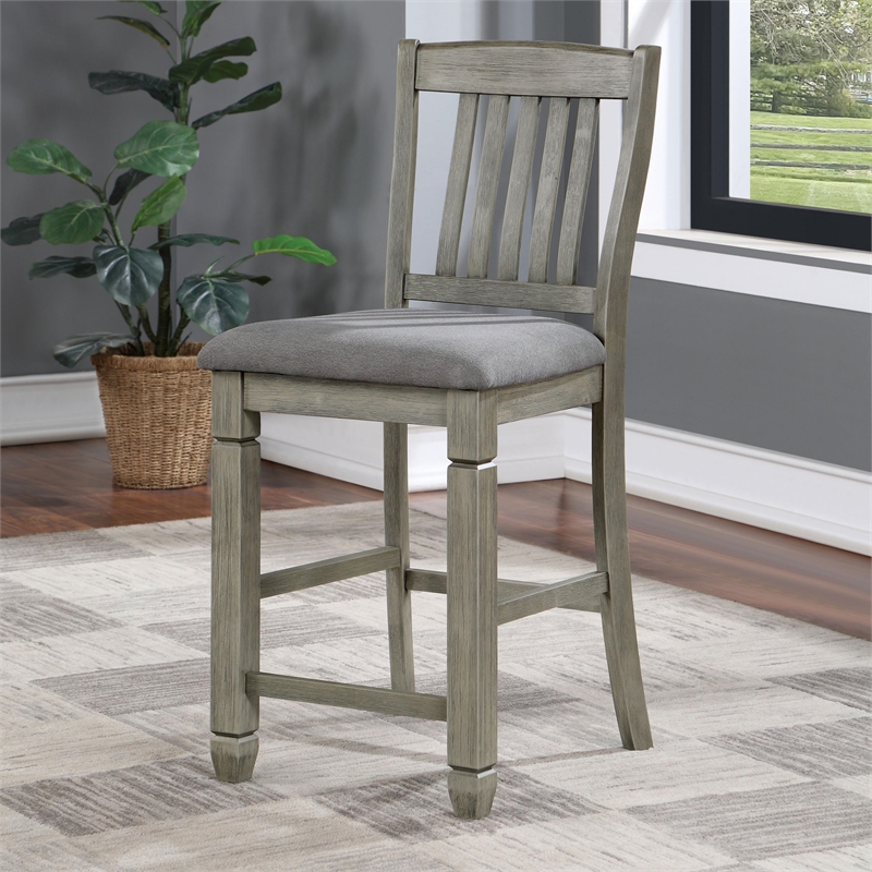 Furniture of America Wuor Wood Padded Counter Chairs in Gray (Set of 2)